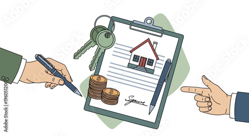 Real Estate Contract Signing: Keys, Money, House Agreement and Handshake Deal
