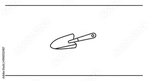 Minimalist outline illustration of a single garden hand trowel tool for planting tasks