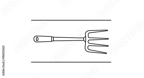 Minimalist outline illustration of a classic gardening hand fork for efficient soil aerating