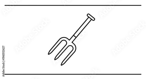 Minimalist line art illustration featuring a classic three-pronged garden fork for agricultural use