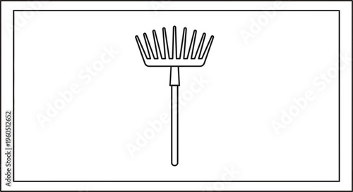 Minimalist outline vector illustration of a garden rake, perfect for spring and autumn yard work
