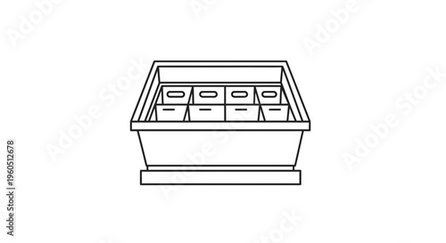 Modern linear icon of a supermarket refrigerated display case with organized compartments