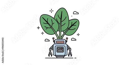 Technological innovation meets sustainable growth as an adorable robot cultivates vibrant green