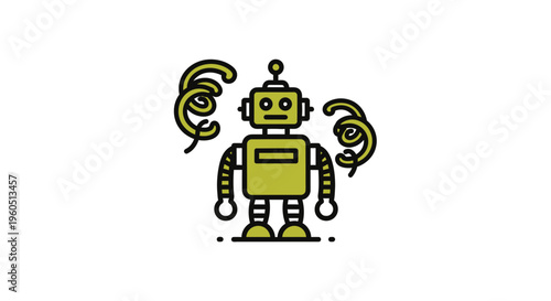 Friendly lime green robot character vector illustration showcasing artificial intelligence