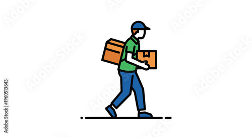 Delivery man carrying package boxes, courier service, logistics, shipping, transportation icon