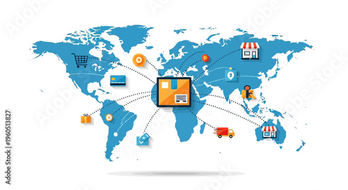 Global E-commerce Logistics Network: Worldwide Shipping and Delivery Concept