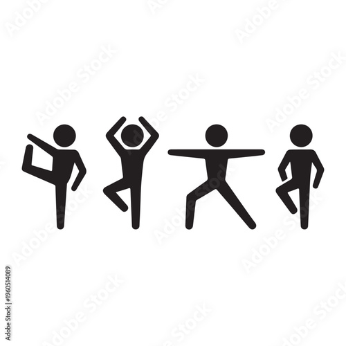 Minimal Stick Figure Exercise Set – Dynamic Leg Movements and Active Poses