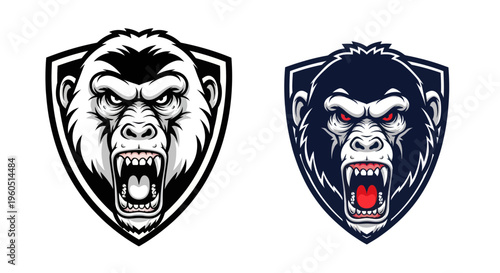 Fierce Gorilla Head Emblem, Aggressive Ape Mascot Logo, Vector Illustration