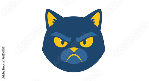 Grumpy Blue Cat Face Icon Vector Illustration