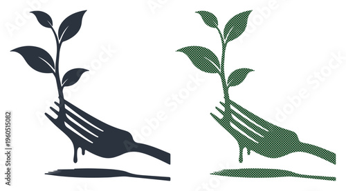 Fork with plant growing from it symbolizing healthy food and organic growth