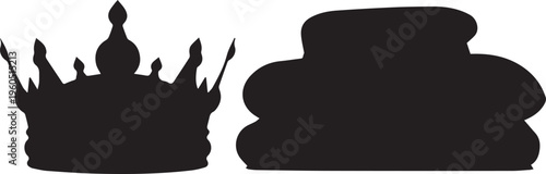 Crown and pillow stack vector silhouette illustration, line art, royal luxury items
