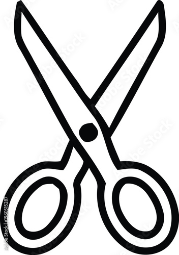 A pair of scissors with sharp blades and round handles Vector