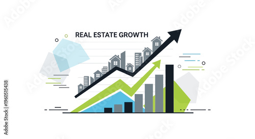 Real Estate Growth Chart with Houses and Upward Arrow - Property Investment Success
