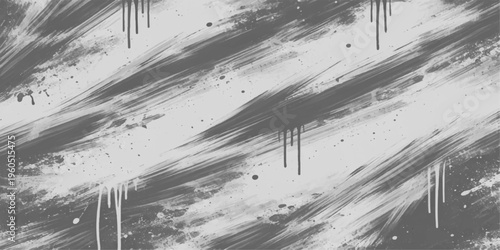 Abstract grey grunge textures create a visually striking pattern, with paint strokes and drips adding depth and character. The image evokes a sense of raw energy and artistic expression.