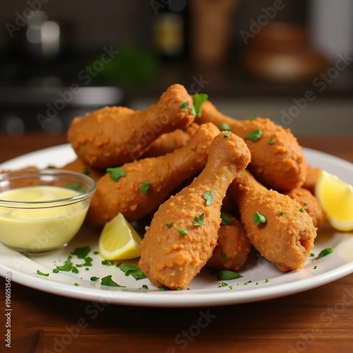 Crispy Fried Chicken Drumsticks with Mustard Dipping Sauce