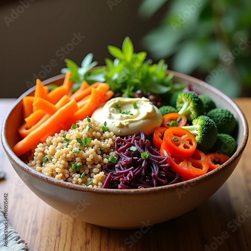 Healthy Vegan Buddha Bowl with Quinoa and Fresh Vegetables
