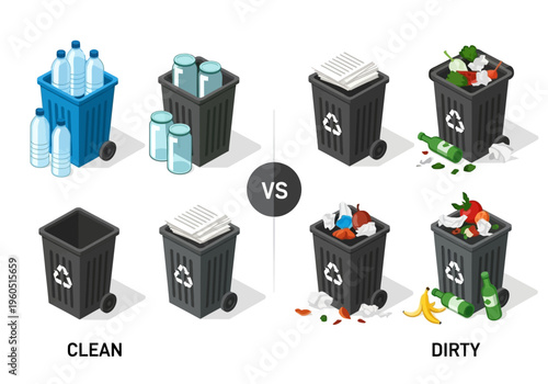 Comparing Clean and Dirty Bins A Visual Guide to Waste Management and Recycling