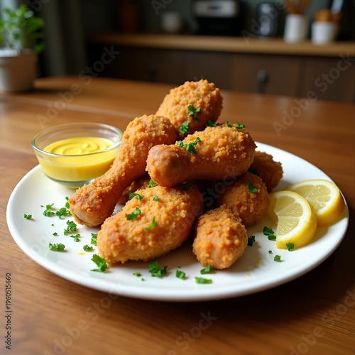 Crispy Fried Chicken Drumsticks with Mustard Dipping Sauce