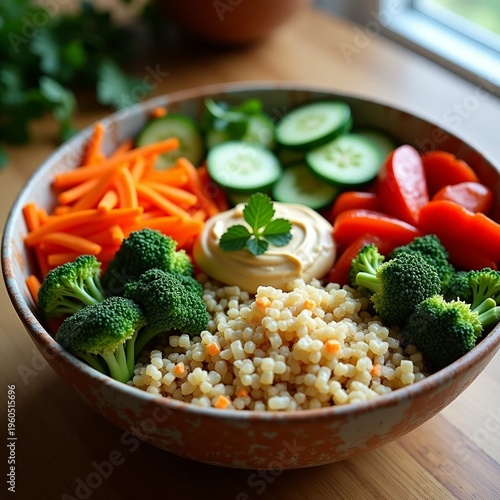 Healthy Vegan Buddha Bowl with Quinoa and Fresh Vegetables