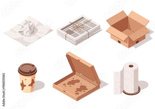 Recycling Icons Paper, Cardboard, and Food Waste Collection for a Sustainable Future