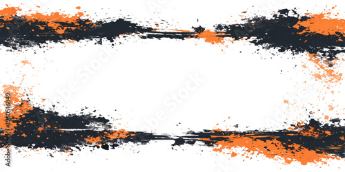 Abstract ink splotches art frame, an abstract illustration with striking brushstrokes and dynamic composition. The artistic expression with vivid paint splotches against a clear space.