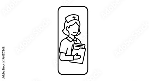 Smiling female nurse in uniform holding patient files, an essential symbol of medical service