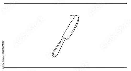 Sleek kitchen utensil: a shiny butter knife rendered in modern minimalist line art style