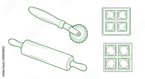 Homemade Ravioli Making: Rolling Pin, Pasta Cutter & Shaped Dough