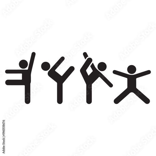 Minimal Stick Figure Exercise Set – Dynamic Leg Movements and Active Poses