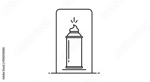 Minimalist line art icon of an aerosol can dispensing foam for personal care or culinary use