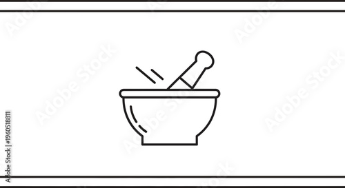 Minimalist outline depiction of a classic mortar and pestle tool for pharmaceutical or culinary