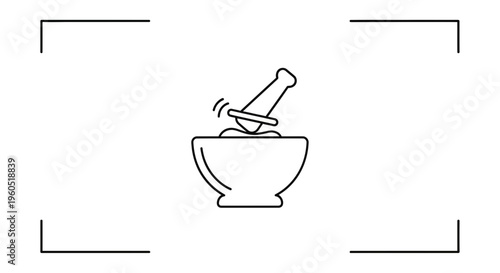 Simple line drawing of a mortar and pestle in action, perfect for health, cooking, and science