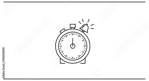 Clean vector outline of an alarm clock with a ringing bell signifying urgent time management and
