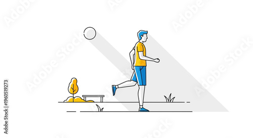 Man running in park, healthy lifestyle, outdoor exercise, flat design, sunny day