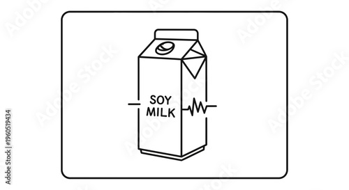 Minimalist line art icon representing a soy milk carton integrated with electrical circuit symbols