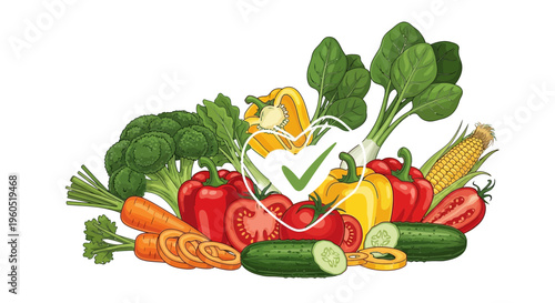 Healthy Heart with Fresh Vegetables Collection - Organic Food and Nutrition Concept