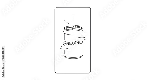 Minimalist line art illustration of a refreshing smoothie can popping open for a healthy drink