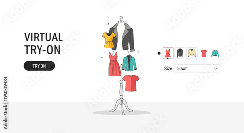 Virtual Try-On Fashion App Interface: Clothing Selection and Size Choice