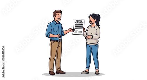 Man handing over marriage agreement to woman, couple signing contract, wedding planning concept