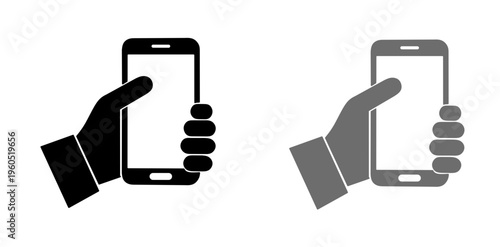 Vector illustration of a hand holding a smartphone icon set