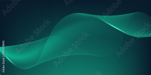 Abstract smooth green wavy lines on black and green background. Simple waves. Digital waves technology