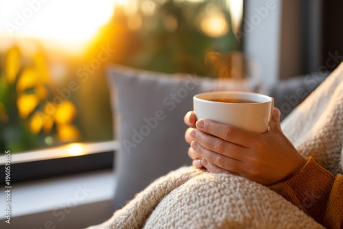 Wallpaper Mural Serene View of Relaxation with Warm Blanket and Coffee at Sunrise by Cozy Window Torontodigital.ca