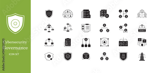 Cybersecurity Governance and Compliance Management Solid Icon Set