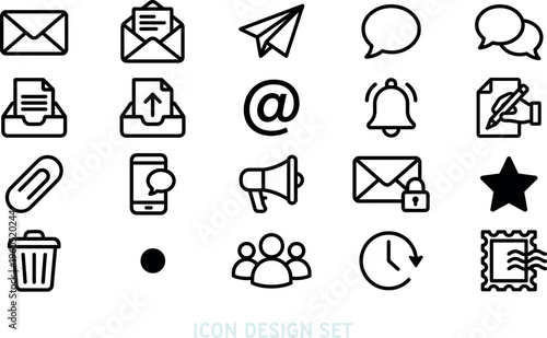 Photos Icon set of outline email and social contact symbols
