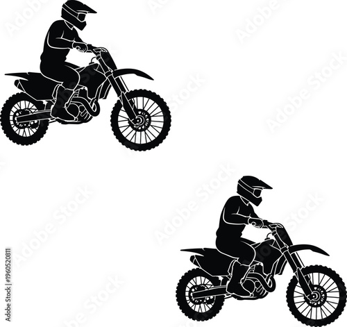 Motocross silhouettes, dirt bike riders jumping, off-road stunt, extreme sport, helmet safety, motorcycle vector artwork, adventure illustration,