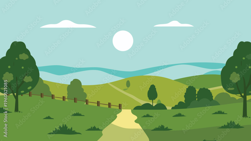 Fototapeta premium A peaceful landscape with rolling hills and a winding path