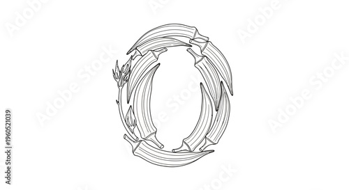 Minimalist black line art illustration of fresh okra pods arranged in a graceful circular pattern
