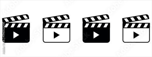 Clean and modern vector-style clapperboard icons ideal for filmmaking, video production, media projects, and educational content. Perfect for apps, websites, and marketing materials.