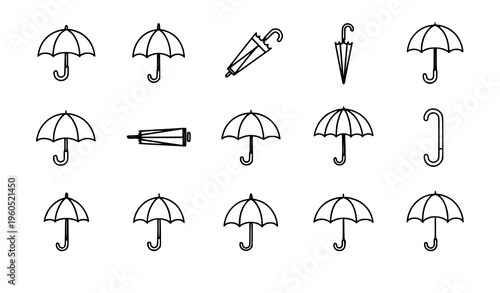 Rain umbrella line icons weather protection vector set