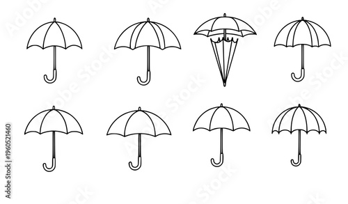 Umbrella rain cover outline vector illustration icon set